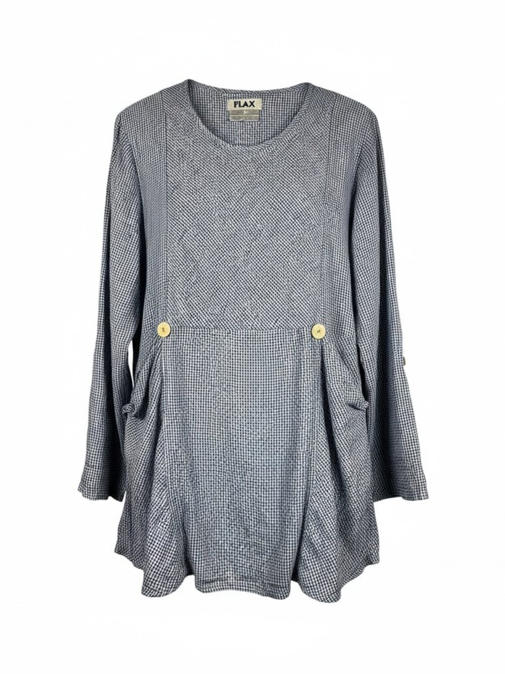 FLAX 100% Linen Blue Check Pocket Tunic Small Lagenlook